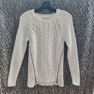 Michael Kors White Cable Knit Sweater with Zipper Accents -SZS